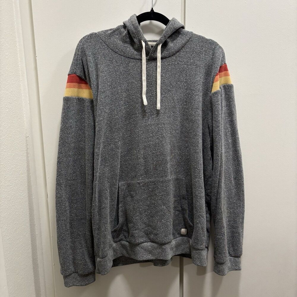 Marine Layer Men’s XL Re-Spun Grey Retro Shoulder Stripe Pullover Hoodie - Picture 2 of 8